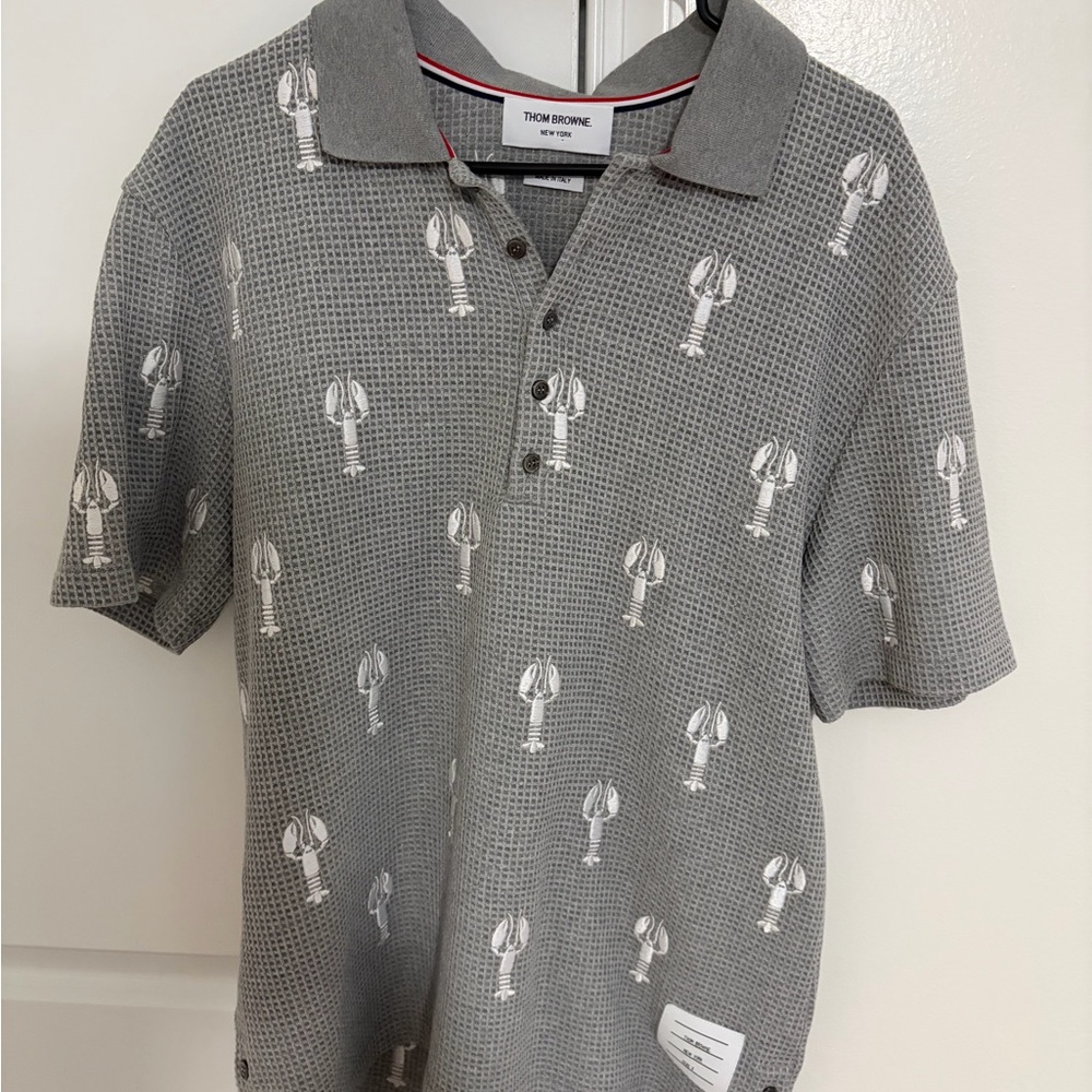 Thom Browne Gray Lobster Pattern Polo Shirt